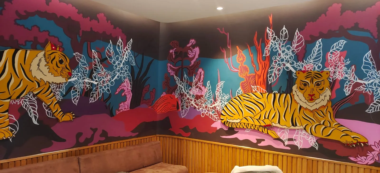 The coffee-jungle mural at Starbucks Indiranagar, Bengaluru